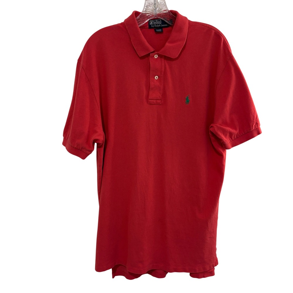 Polo Ralph Lauren Short Sleeve‎ Polo Shirt Mens Size Large Red Cotton Green Pony - Picture 3 of 8